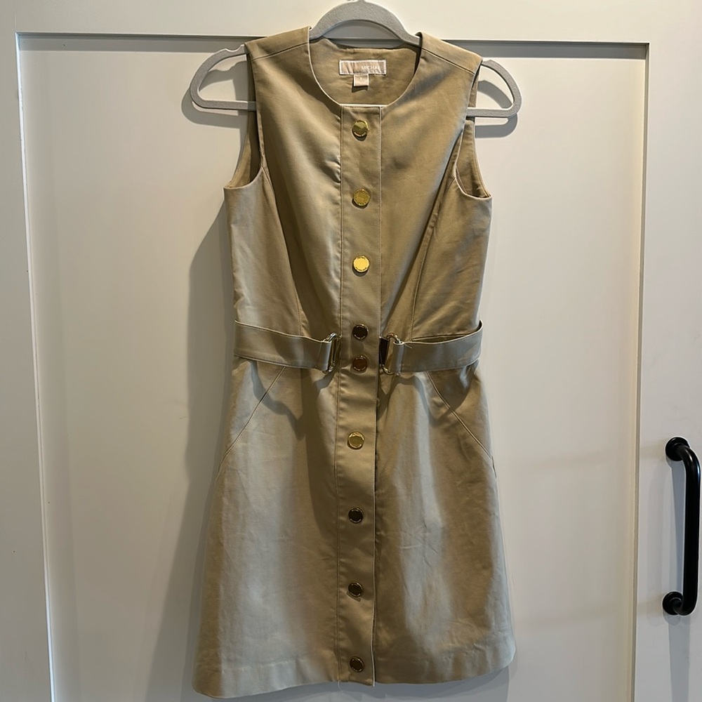 Michael Kors sleeveless button front khaki dress